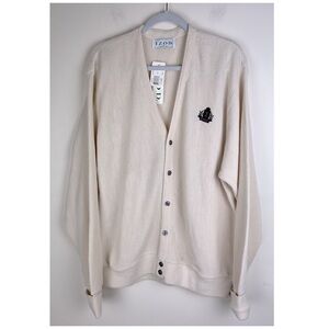 Izod 80s 90s Vintage Dead Stock Preppy Academia Men’s V Neck Cardigan Cream XL